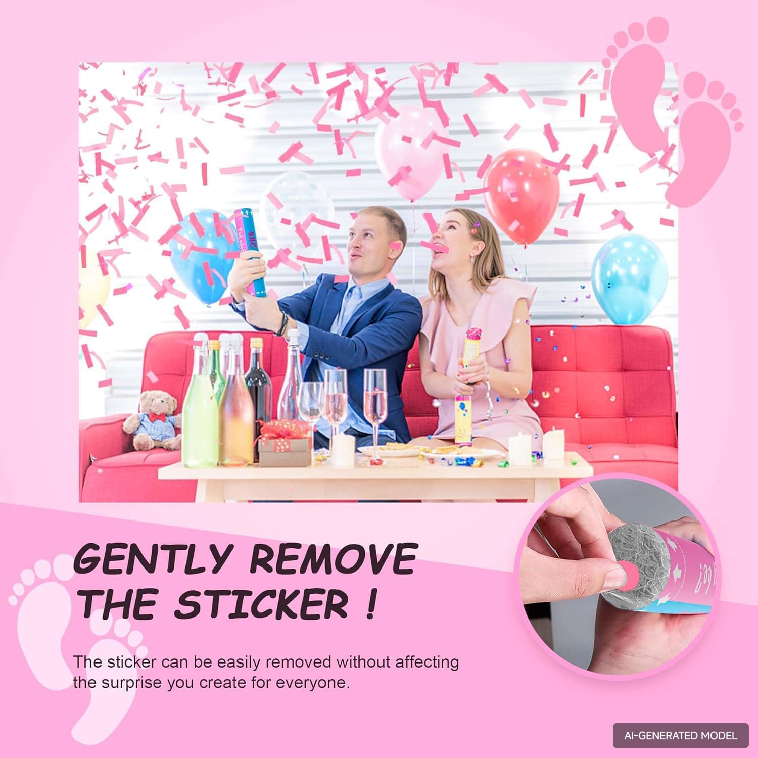 POPUPARTY 2 Pack Gender Reveal Confetti Cannon | 1 Pink & 1 Blue - Biodegradable Confetti Party Supplies Poppers, Ideal for Baby Boy or Girl Gender Reveal Decoration