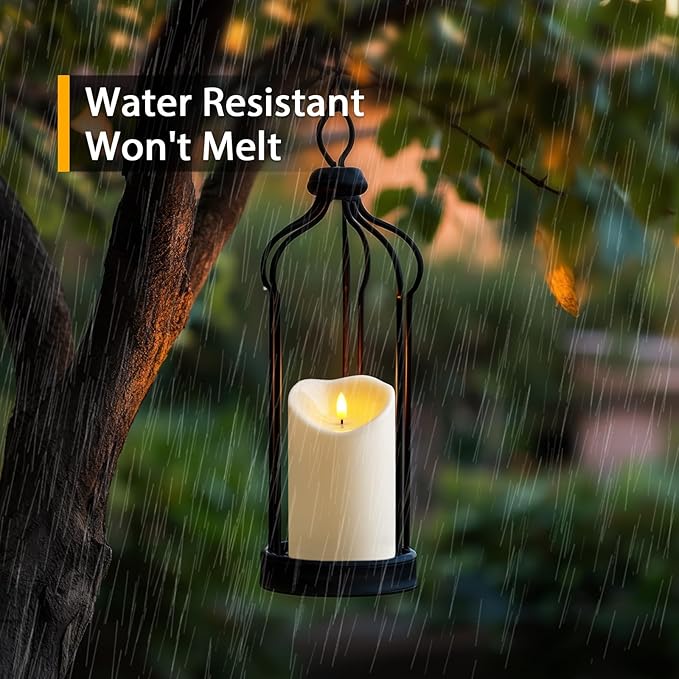 Amagic 4” x 6” Waterproof Outdoor Flameless Candles with Remote, Large LED Candles Battery Operated with Timer, Flickering Fake Pillar Candle for Patio Yard Porch Decor, Ivory White, Set of 2