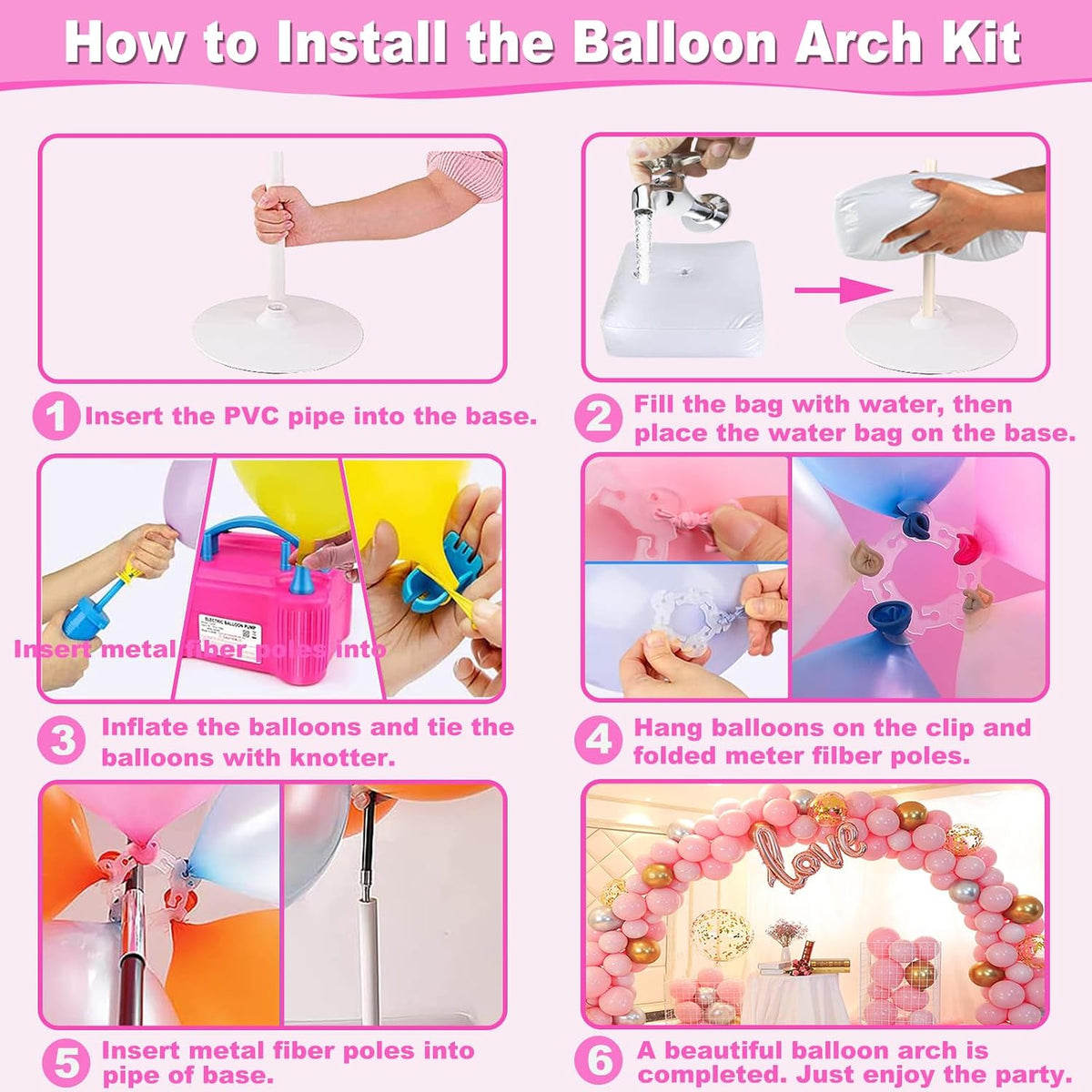 balloon arch kit and balloon pump, 9ft tall, side view