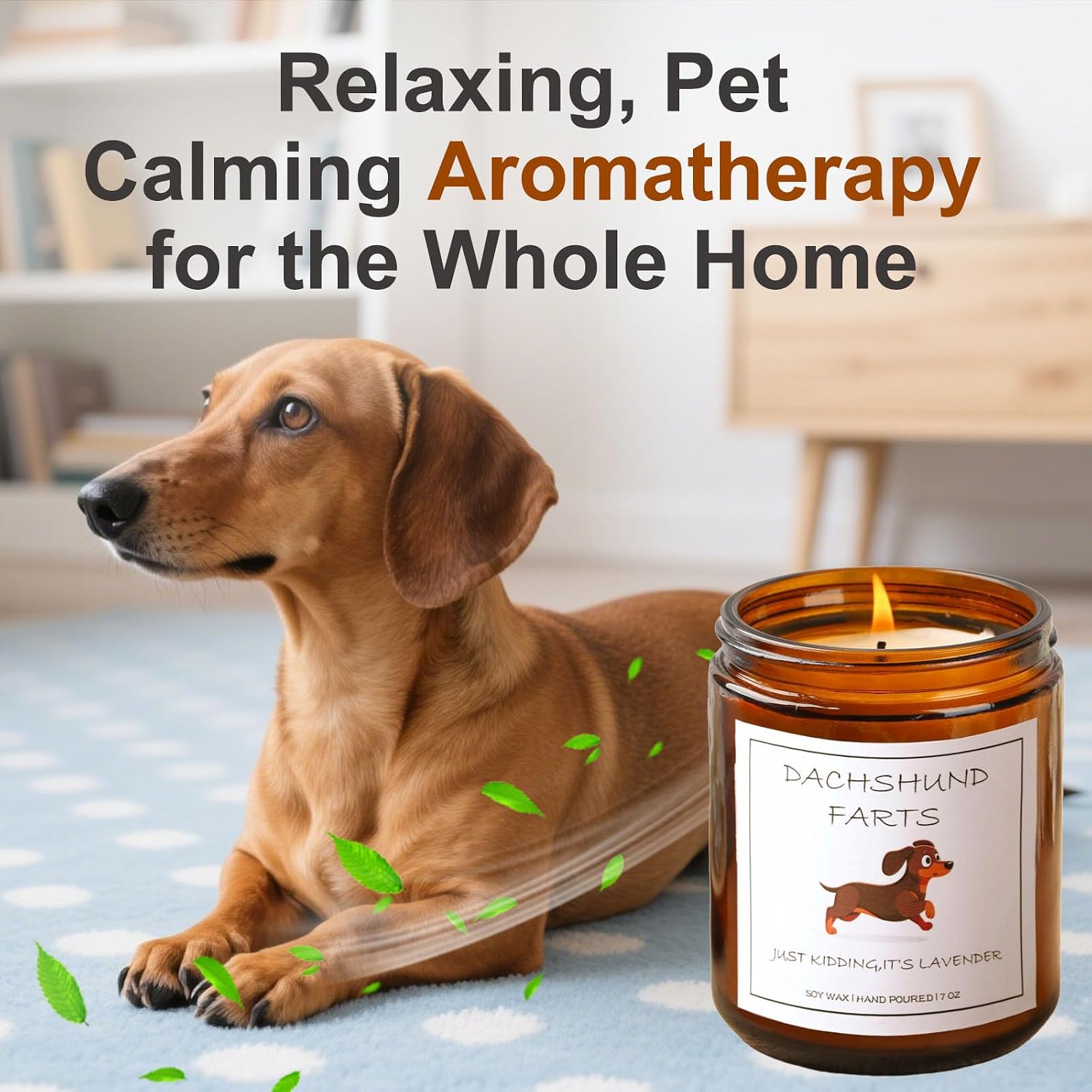 Dachshund Gifts & Decor, Dachshund Gifts for Women, Weiner Dog Gift for Women - Dachshund Farts Candle, Natural Soy Wax Lavender Scented Candle 7oz