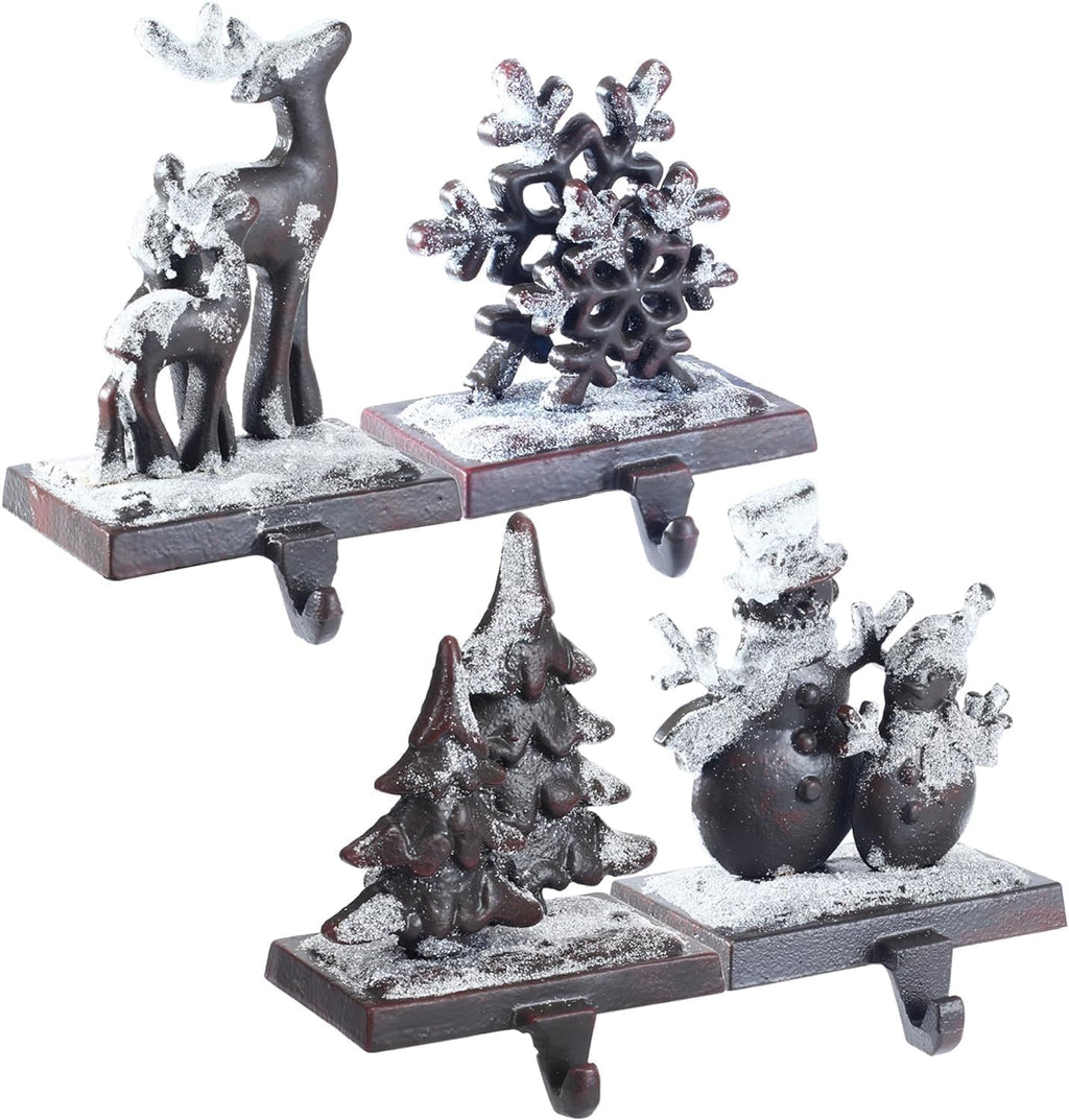 4PCS Iron Stocking Holders for Mantle Mantle Stocking Hanging Hook Xmas Weighted Christmas Stocking Holder Heavy Duty Farmhouse Vintage Fireplace Stocking Hanger for Christmas Decor (Iron,4)