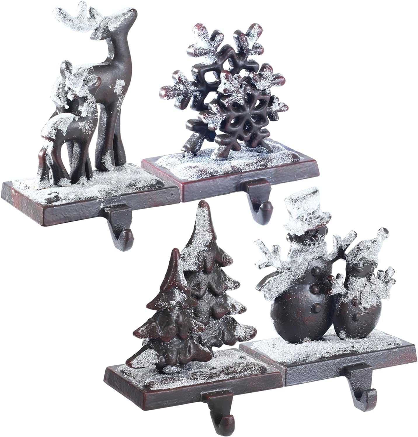 4PCS Iron Stocking Holders for Mantle Mantle Stocking Hanging Hook Xmas Weighted Christmas Stocking Holder Heavy Duty Farmhouse Vintage Fireplace Stocking Hanger for Christmas Decor (Iron,4)