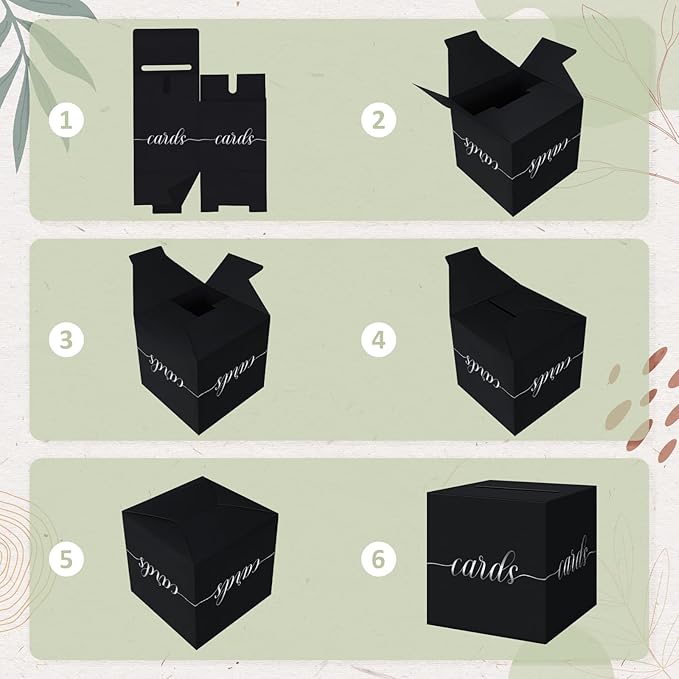 QIKSION Black Wedding Card Box, Silver Foil Gift Card Box for Party, Wedding Reception, Graduation, Birthday, Baby Shower, Raffle