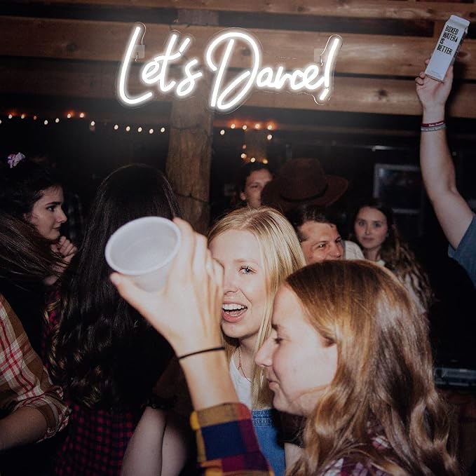 Let's Danced Neon Signs Let's Dance Neon Light Up Sign White Led Word Light Sign Neon Sign Wedding for Dancing Party,Bar Accessories,Valentines' Day,Birthday Party