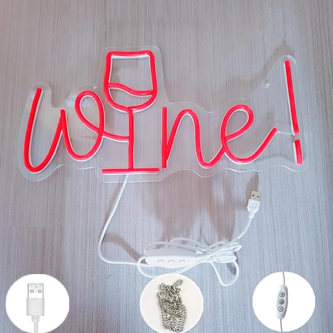 Acrylic Wine Neon Sign for Wall or Window Background Decor,LED Dimmable Bar Neon Decorative Cocktails Light Handmade Art Lamp for Home Pub Wedding Party Bar Studio,5V USB Powered