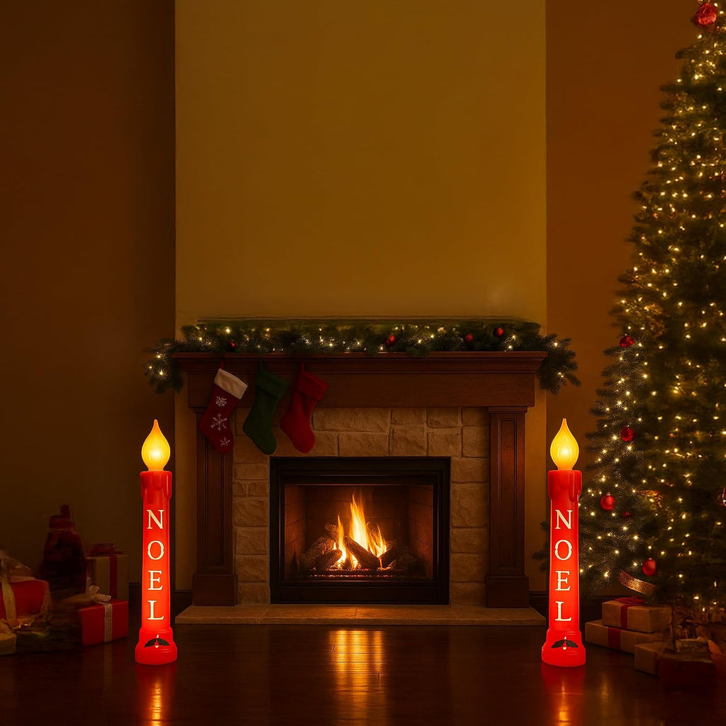 Union Products Blow Molded 39 Inches Plastic Realistic Lighted Noel Illuminated Candle with Electric Cord and Light Included, Red