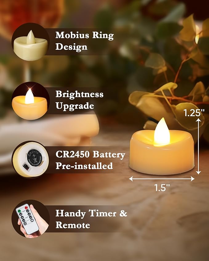 Remote Candles, 24 Pack Flameless Tea Lights Candle Battery Operated, 400+Hours LED Tea Lights with Remote, Timer Battery Votive Candle for Holidays Wedding Home
