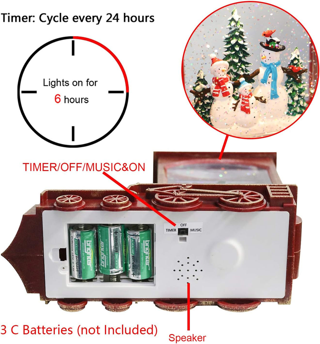 Eldnacele Singing Christmas Train Snow Globe with Music & Timer, Lighted-up Battery Operated Glittering Lantern for Christmas Table Centerpiece Decoration and Gift- Snowman