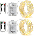 2 x Fairy Lights Battery Operated, 8 Mode 50 LEDs Remote & Timer Warm White | Silver Wire Chains 16.4Ft,LED String Lights Waterproof Battery Box for Bedroom, Wedding, Party,Christmas Decorations