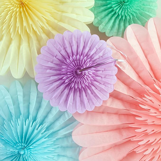 9PCS Huge Pastel Hanging Paper Fans Decoration Macaron Birthday Party Decorations Rainbow Ice Cream Easter Paper Hanging Decor for Bridal Baby Shower Classroom Home Decor