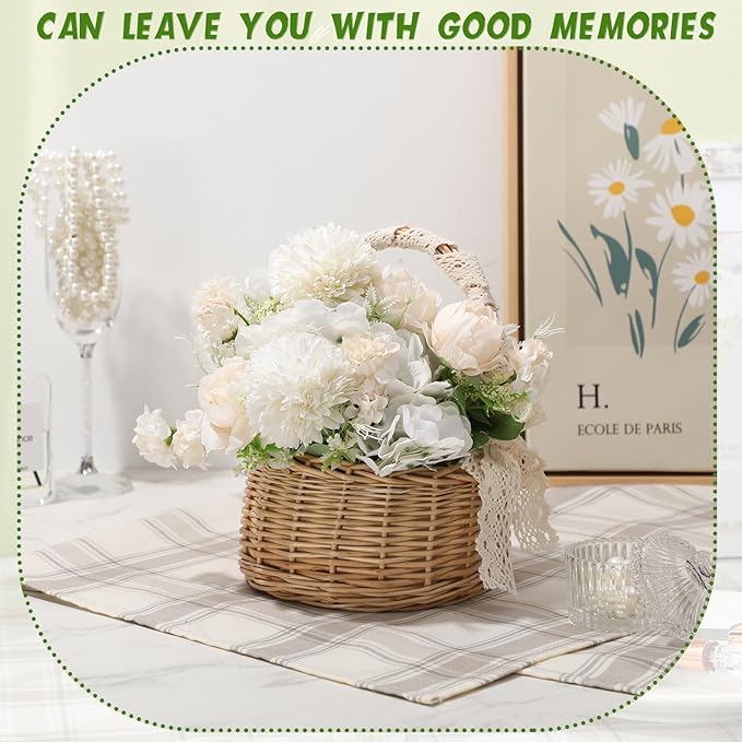 Tigeen Artificial Flowers Artificial Peonies Silk Flowers Faux Peony Fake Peony Silk Hydrangea Bouquet for Wedding Table Centerpiece Floral Vase Decor(Champagne White,12 Bundles)