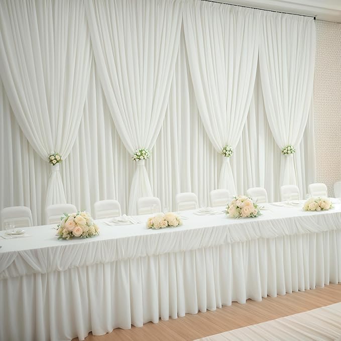 30×14ft Wrinkle Free Ivory Backdrop Curtain, Soft Silky Easy to Drape Cream Wedding Drapes for Backdrop, 6 Panels 5×14ft Photo Backdrop Curtains for Parties Birthday Photography Background Cloth