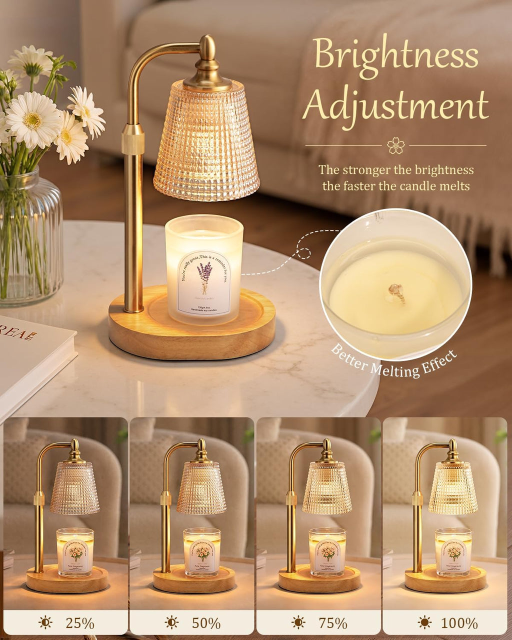 Hong-in Candle Warmer Lamp with Timer Dimmer, Birthday Gifts for Women, House Warming Gifts for New Home, Vintage Room Decor, Adjustable Height Candle Lamp, Wax Warmer for Scented Jar Candles
