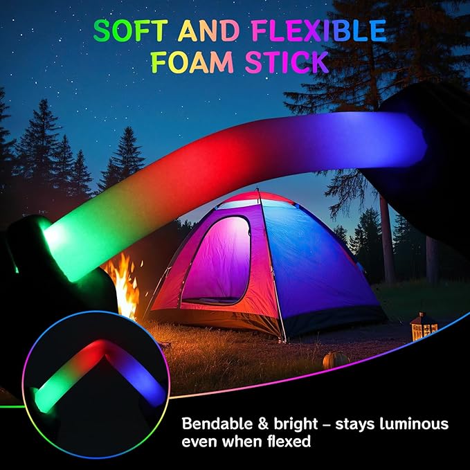 AOWDIAO 12 Pcs 16″ Foam LED Glow Sticks, 3 Light Up Modes, Party Favors for Wedding, Festival & More