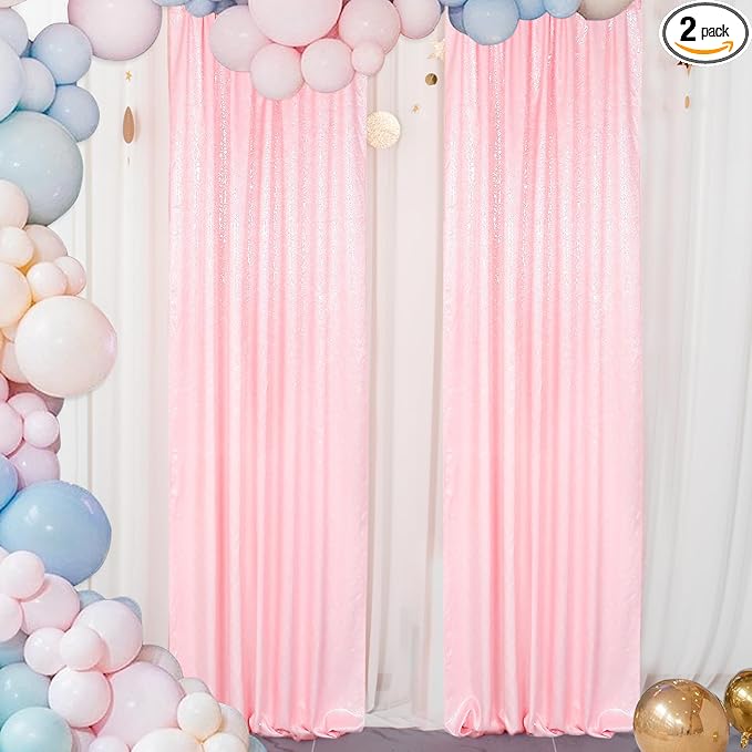 ShinyBeauty Sequin Curtains 2 Panels Pink 2FTx8FT Sparkly Photo Backdrop Baby Pink Sequin Backdrop Curtain Pack of 2-1011E
