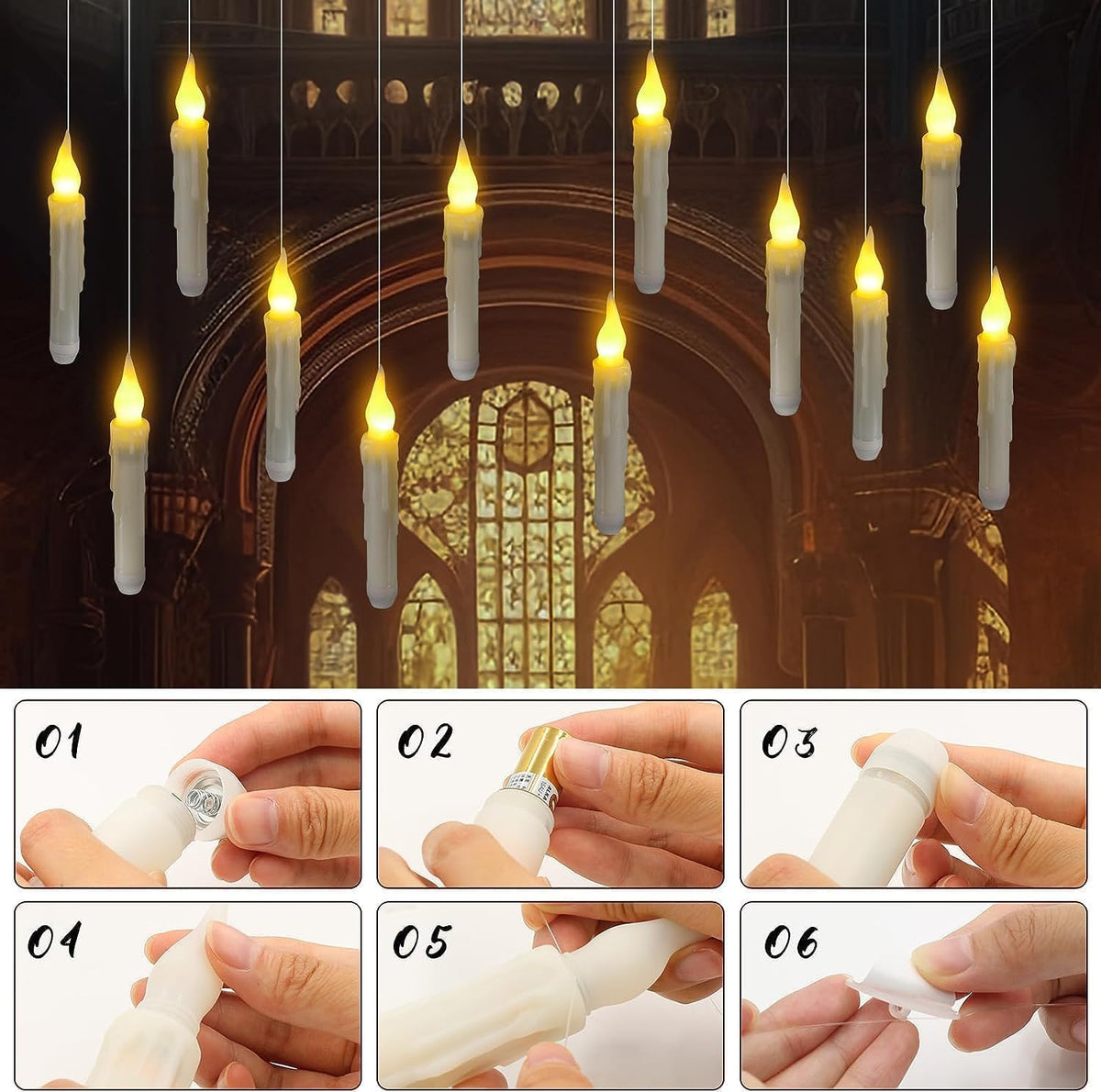 Harry Floating Battery Operated Flameless Hanging Candle Lights with Potter M...