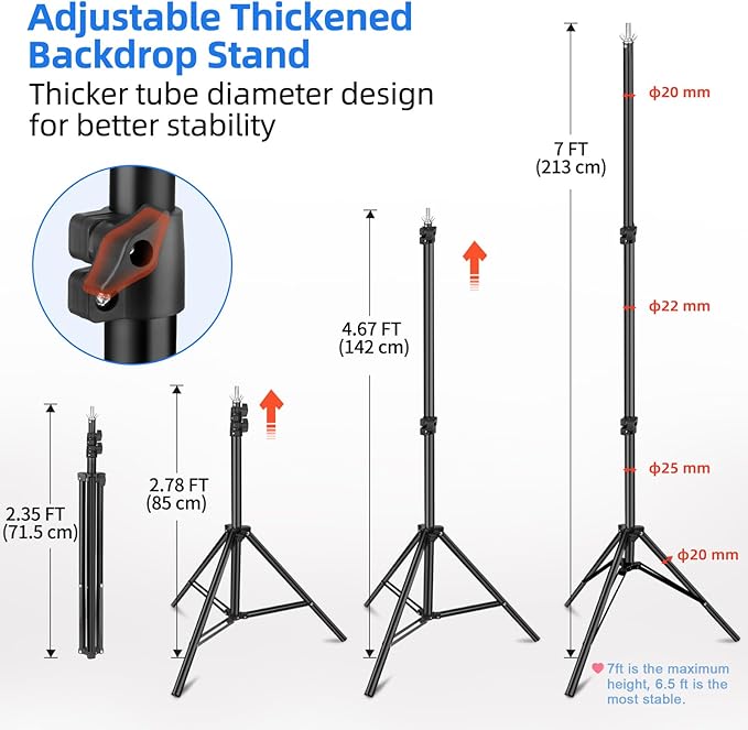 Hemmotop Photo Backdrop Stand, 10x7 ft Background Stand for Photoshoot, Adjustable Backdrops Support kit with Carry Bag for Parties, Photography, Projector Screen, Wedding, Decoration, Balloons