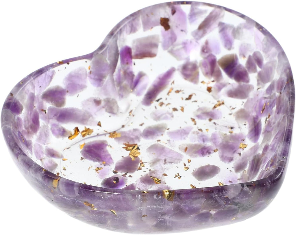 Candle Holder with Unique Texture and Romantic Heart Shaped Resin with Natural Crystal Stones, Decorative Crystal Ornament Bowl Versatile Candle Cup for Office and Living Room