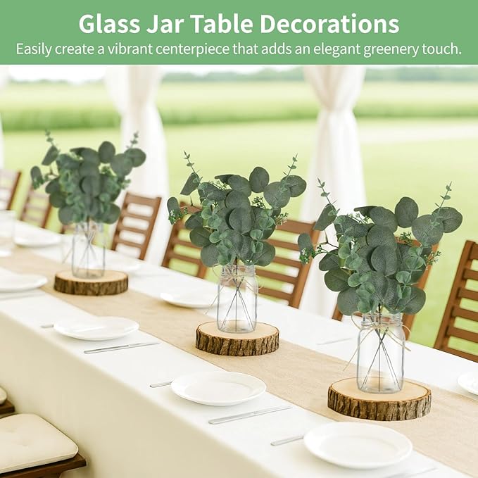 10 Set Mason Jar Centerpieces for Tables Centerpiece with Eucalyptus Breath, Clear Glass Mason Jar Vases with Rope, Wedding Table Centerpieces Bridal Shower Engagement Reception Rustic Farmhouse Decor