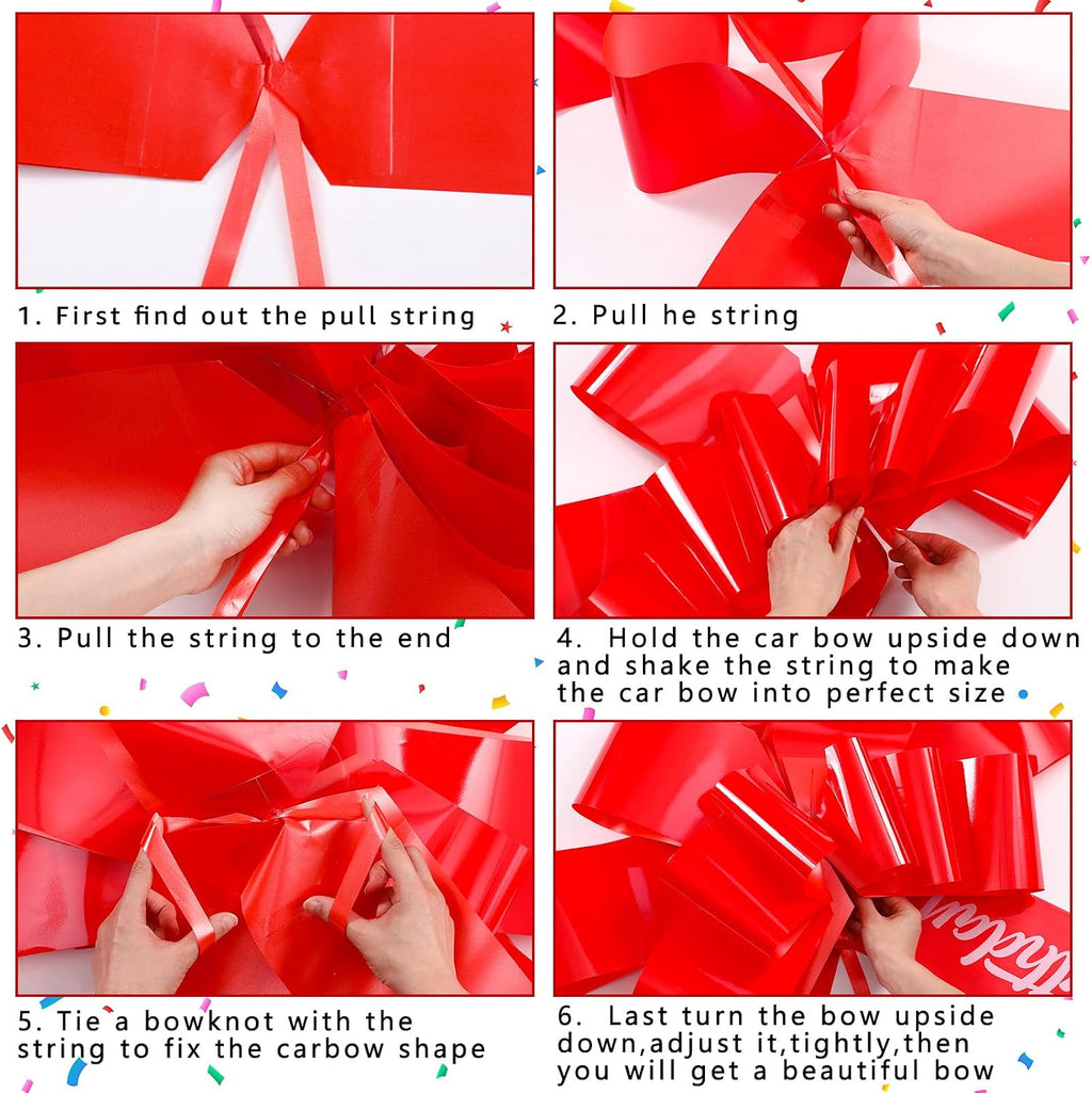 Wonderjune 30 Inch Big Car Bow - Giant Sweet 16 Birthday Bow Gift Wrapping Decoration for Surprise Party, Birthday Decorations(Red)