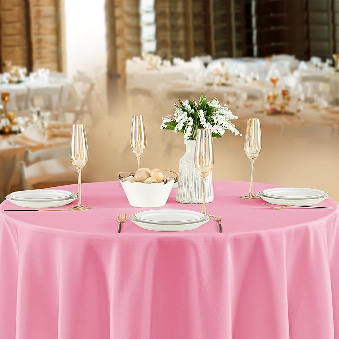 Fitable 8 Pack Round Tablecloths: Stain Resistant Wrinkle Free Circle Table Clothes, Washable Reusable Polyester Table Covers for Wedding Party Birthday Banquet Reception(Pink, 120 Inch)