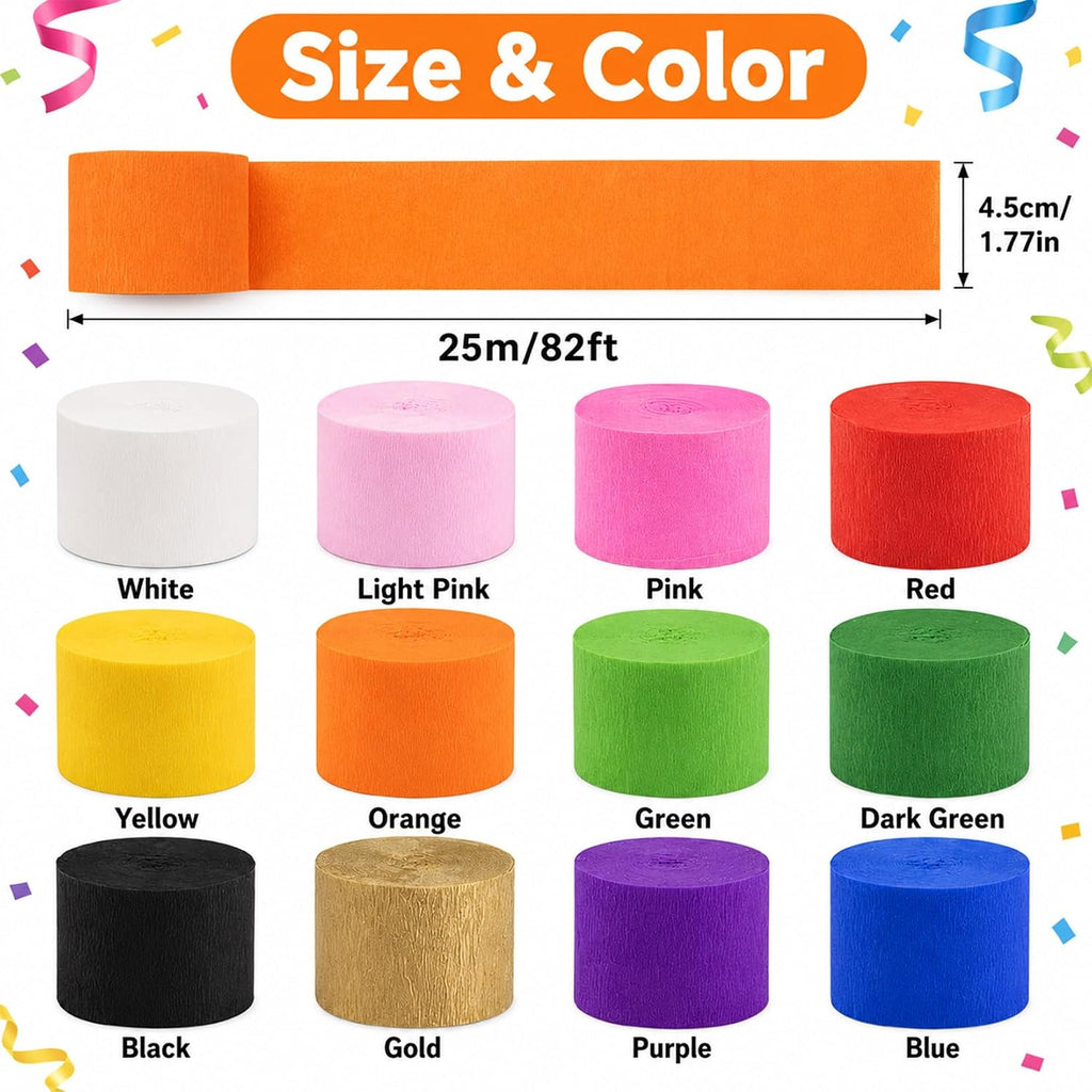 MAQIHAN Crepe Paper Streamers - 12 Rolls 984ft Rainbow Streamers Party Decorations, Birthday Party Streamers, Party Supplies for Colorful Party Wedding Baby Shower Halloween Christmas Decorations
