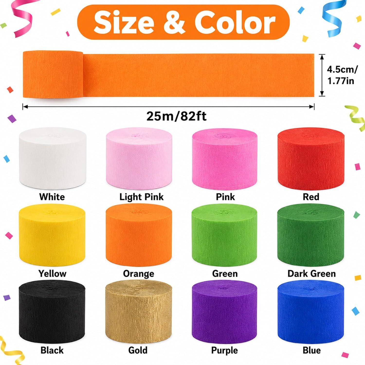 MAQIHAN Crepe Paper Streamers - 12 Rolls 984ft Rainbow Streamers Party Decorations, Birthday Party Streamers, Party Supplies for Colorful Party Wedding Baby Shower Halloween Christmas Decorations