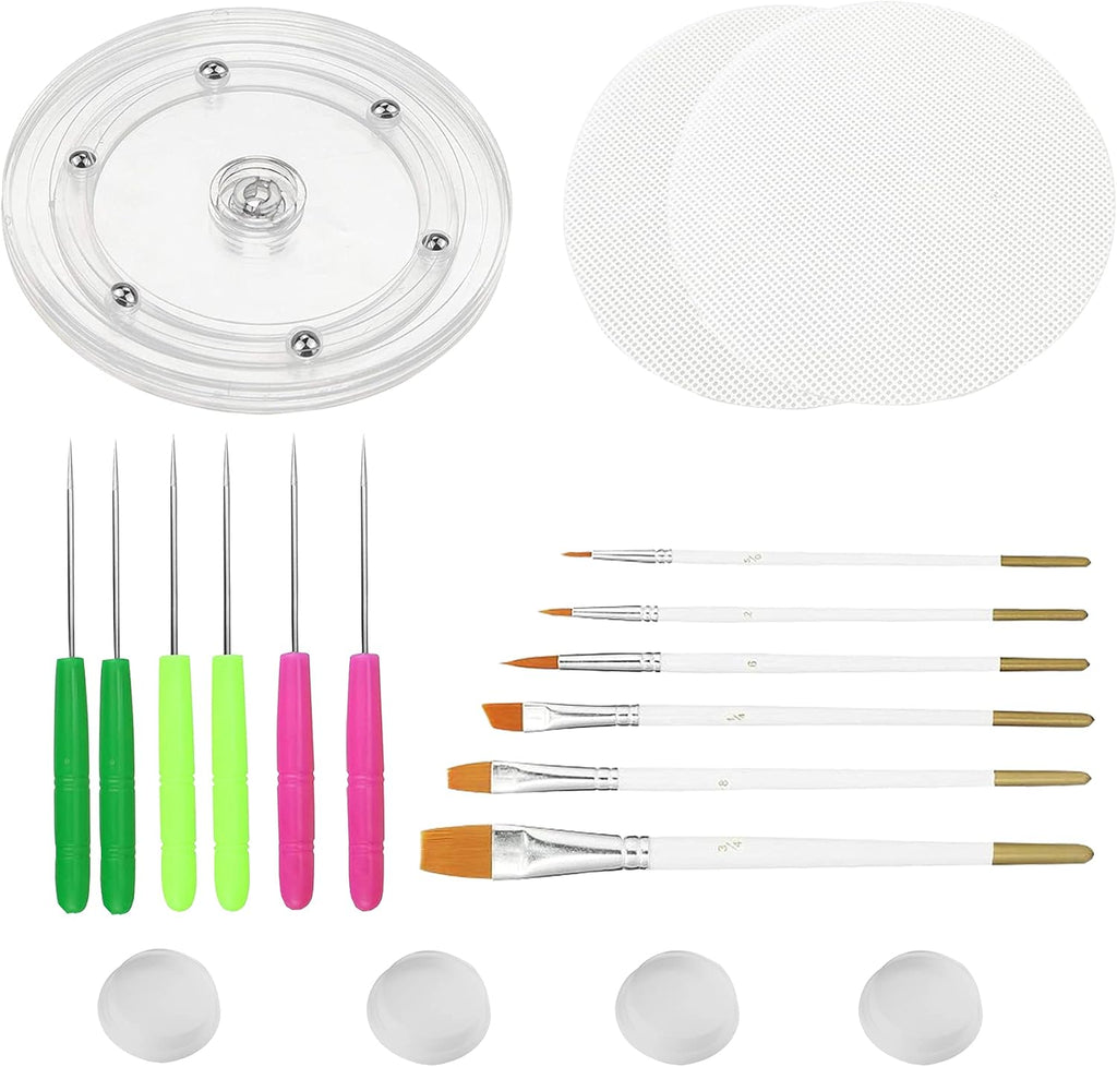 Cookie Decorating Kit Supplies Including 1 Acrylic Turntable 6 Scribe Needle 2 Silicone Mesh Mats 6 Cookie Decoration Brushes 4 Rubber Feet Bumpers