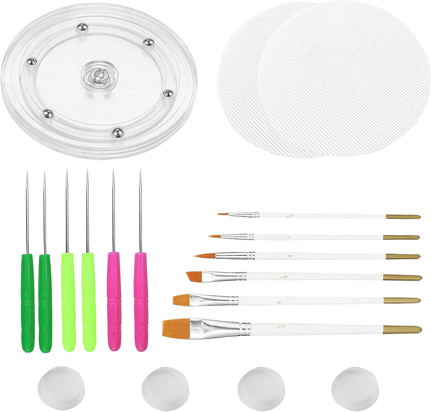 Cookie Decorating Kit Supplies Including 1 Acrylic Turntable 6 Scribe Needle 2 Silicone Mesh Mats 6 Cookie Decoration Brushes 4 Rubber Feet Bumpers