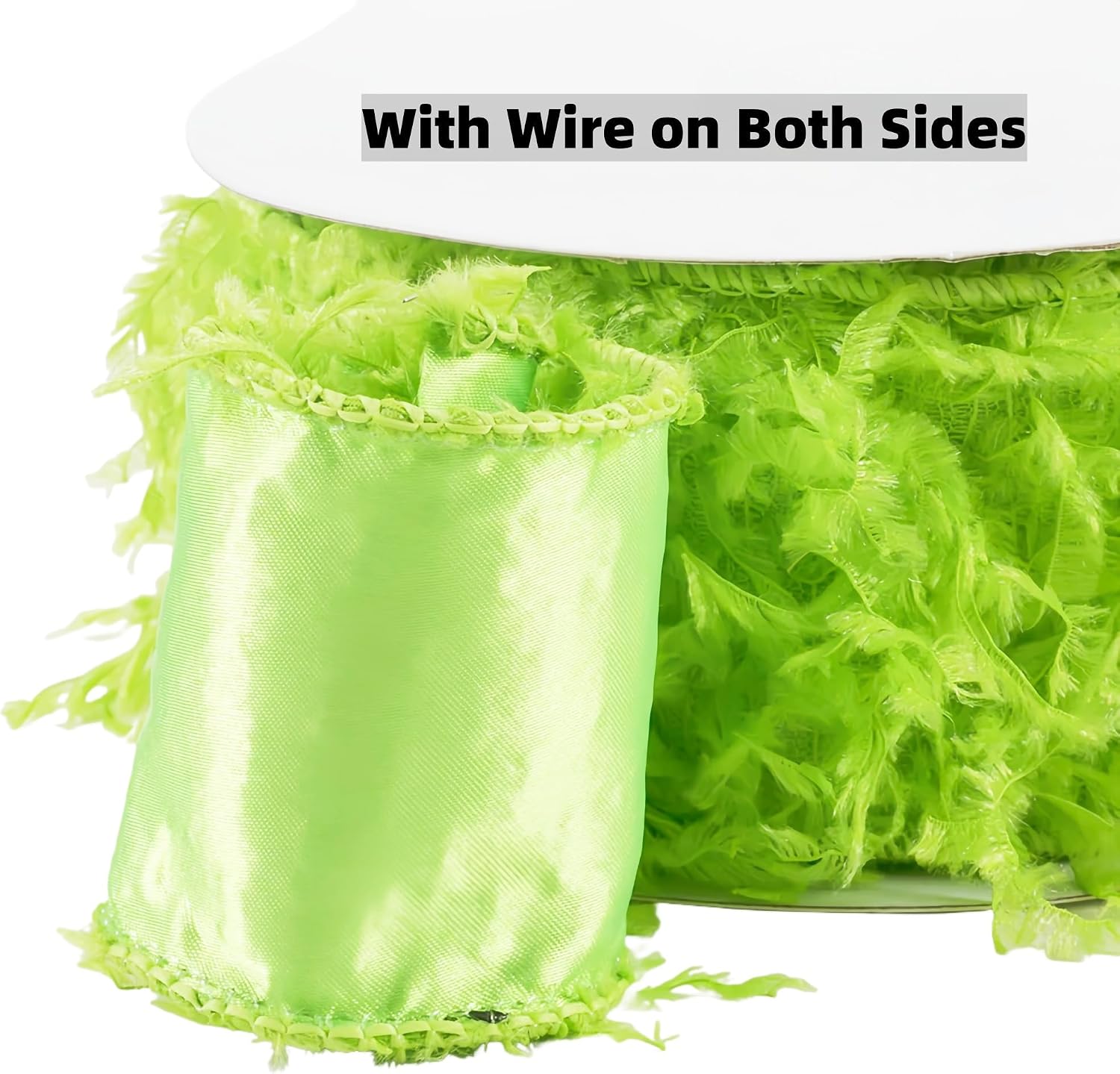 Meseey Festive Green Faux Fur Wired Ribbon Trim,10 Yards Ideal for Christmas Wreaths,Gift Wrapping & DIY Craft Decorations (Lime Green, 4 Inch)