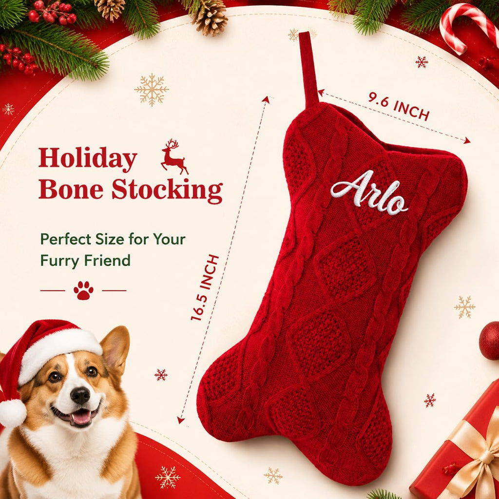 Ulico Custom Pet Stocking Christmas, Personalized Christmas Stocking for Dogs, Bone Shape Stocking Christmas Large Pet Stockings Hanging Dog Christmas Stocking for Dogs Cats Pets (1 Pcs)