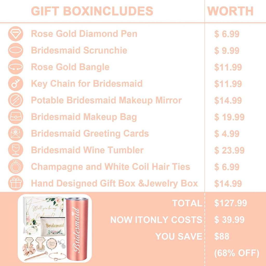 Bridesmaid Proposal Gifts, Will You Be My Bridesmaid Box, Engagement Wedding Wine Tumbler Bridal Bachelorette Party Gift for Bridesmaids, 20oz Wine Tumbler Gift Set