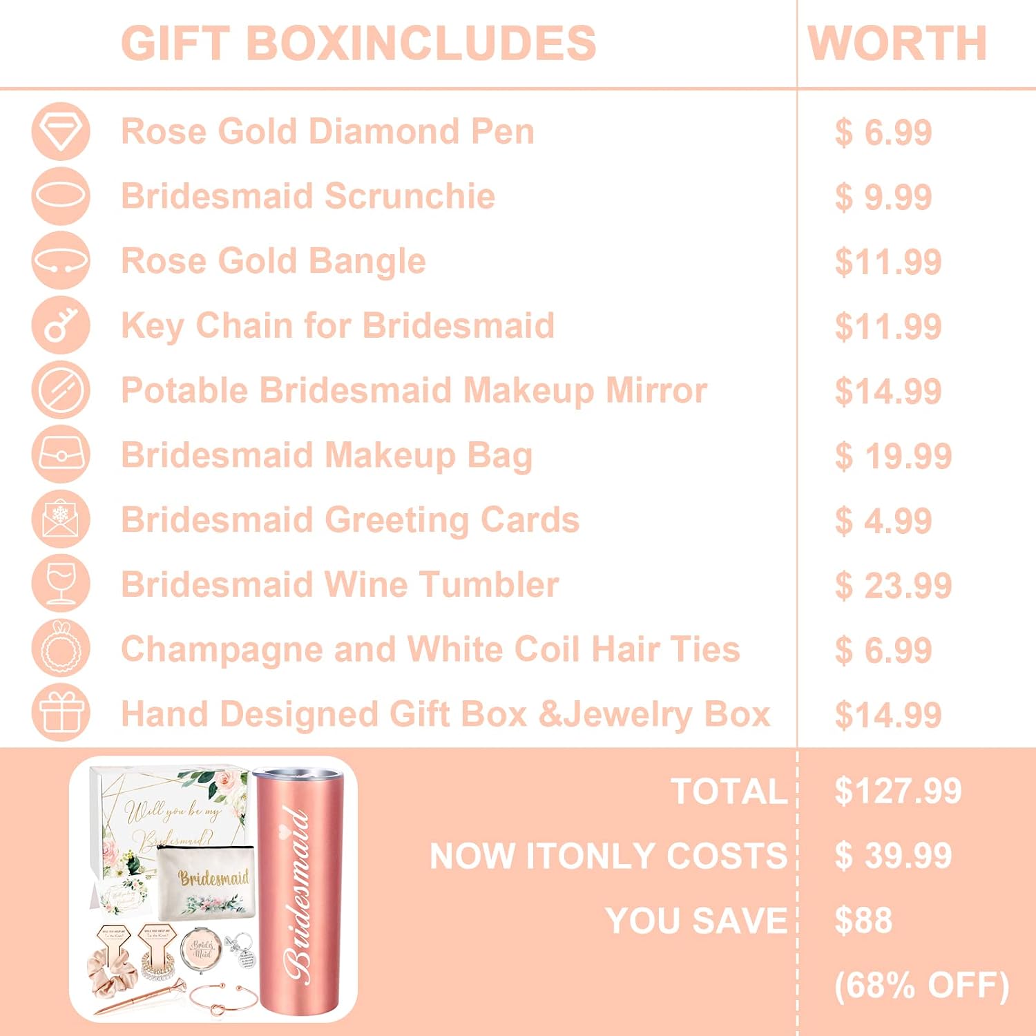 Bridesmaid Proposal Gifts, Will You Be My Bridesmaid Box, Engagement Wedding Wine Tumbler Bridal Bachelorette Party Gift for Bridesmaids, 20oz Wine Tumbler Gift Set