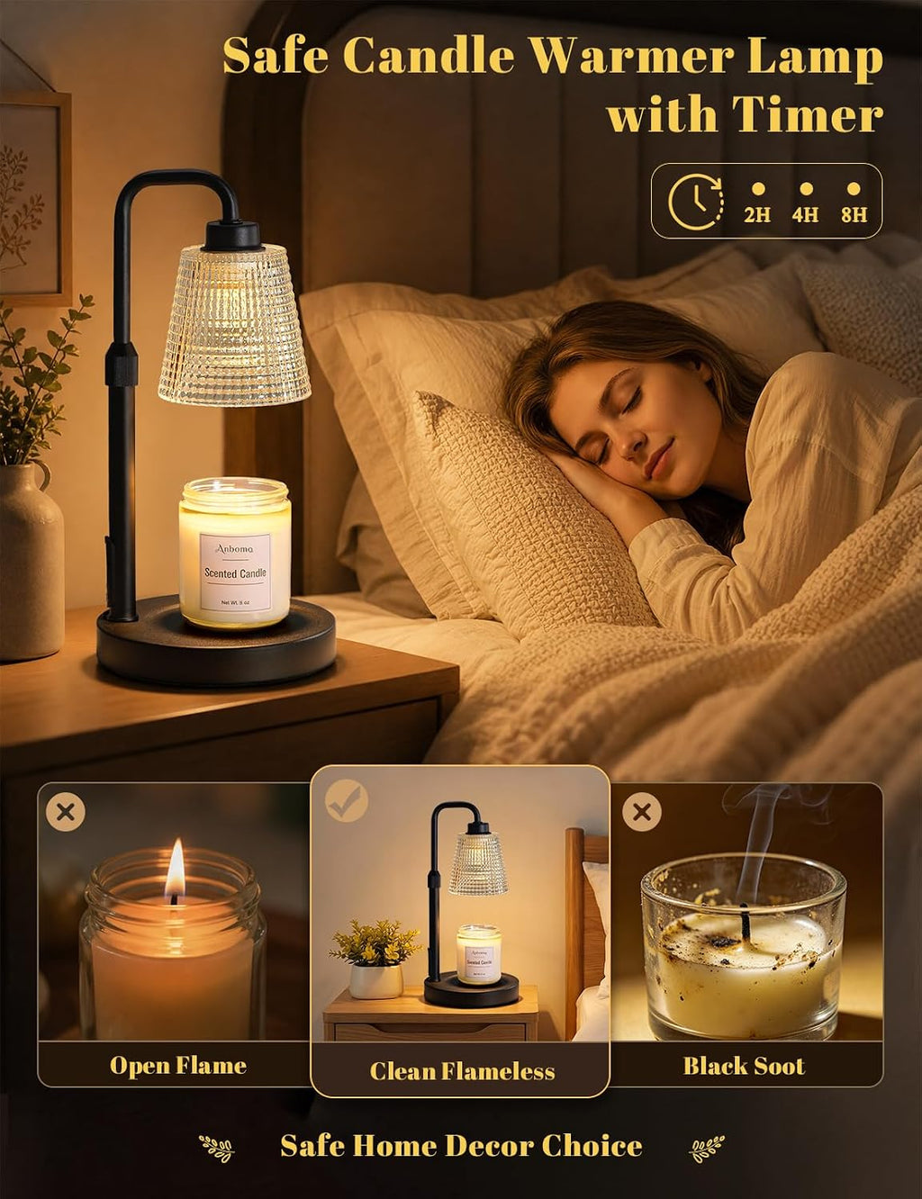 Candle Warmer Lamp with Timer Dimmable, Wax Warmer for Scented Jar Candles, Adjustable Height Candle Lamp for Home Decor, Birthday Gifts for Women Mom House Warming Gifts, Black