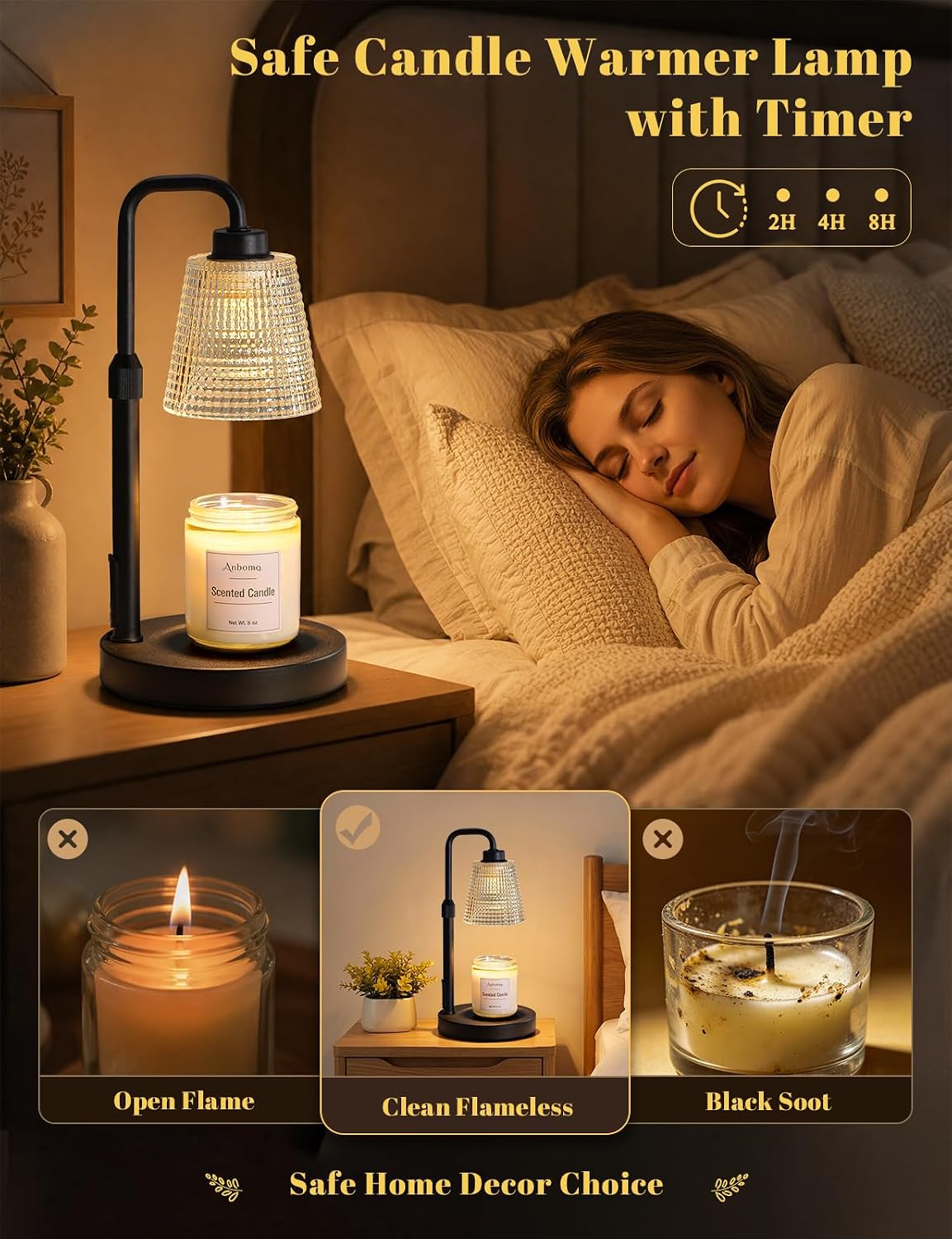 Candle Warmer Lamp with Timer Dimmable, Wax Warmer for Scented Jar Candles, Adjustable Height Candle Lamp for Home Decor, Birthday Gifts for Women Mom House Warming Gifts, Black