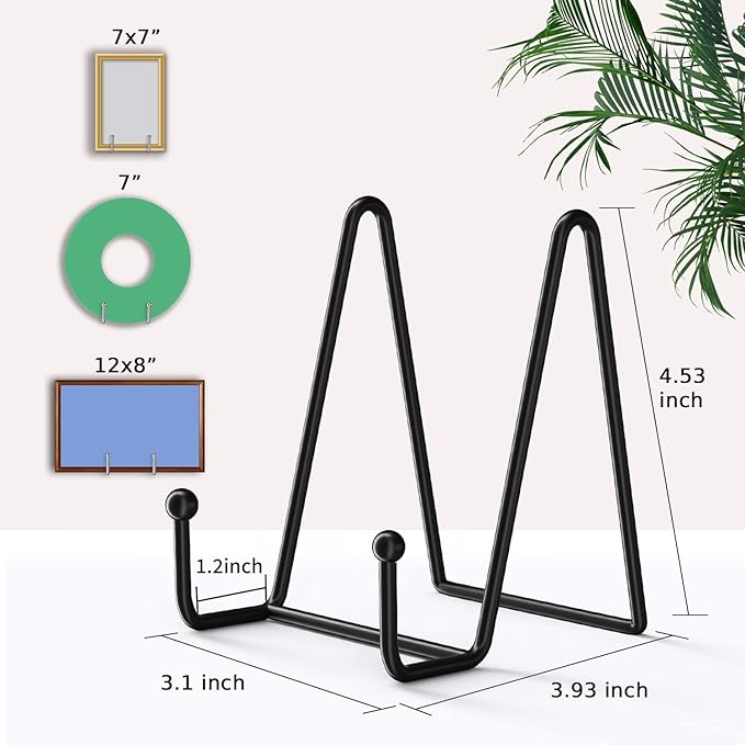 Decolore 4 Pack 4.5 Inch Black Display Stands Metal Plate Holder Display Stands for Picture, Decorative Plate, Book, Photo Easel, Artistic Work