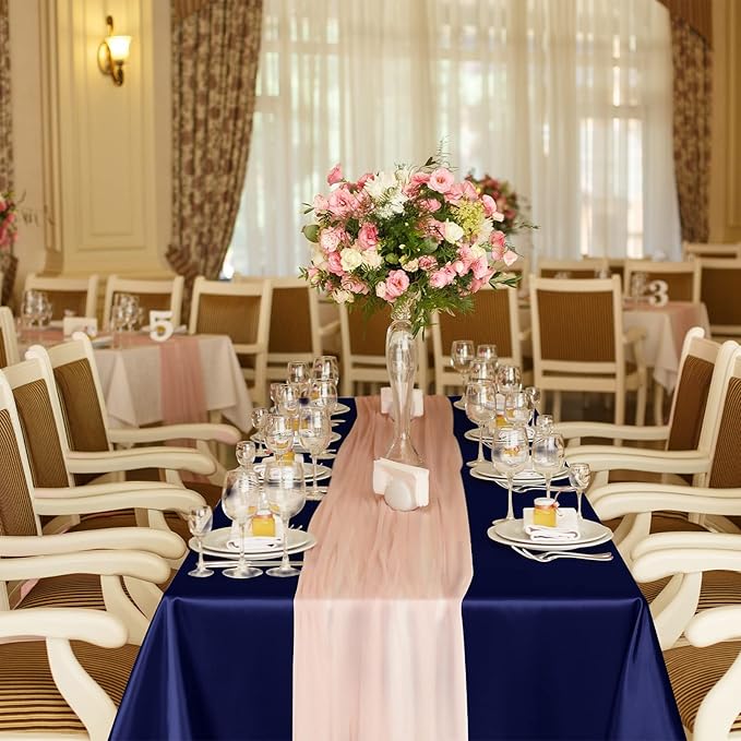 TURSTIN 4 Packs Satin Tablecloth 102 x 58 Inch Overlay Satin Table Cover Rectangle Bright Silk Tablecloth Smooth Fabric Table Decoration for Wedding Banquet Party Events, Navy Blue