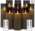 Flickering Flameless Candles Battery Operated with Remote and 2/4/6/8 H Timer Plexiglass Led Pillar Candles Pack of 9 (D2.3 xH 6" 7" 8") with Realistic Moving Wick Candles for Home Decor(Grey)