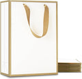 YACEYACE White Gift Bags - Medium Size, 10 Pcs, 8" x 4" x 10.5" with Gold Frame, Paper Party & Wedding Bags