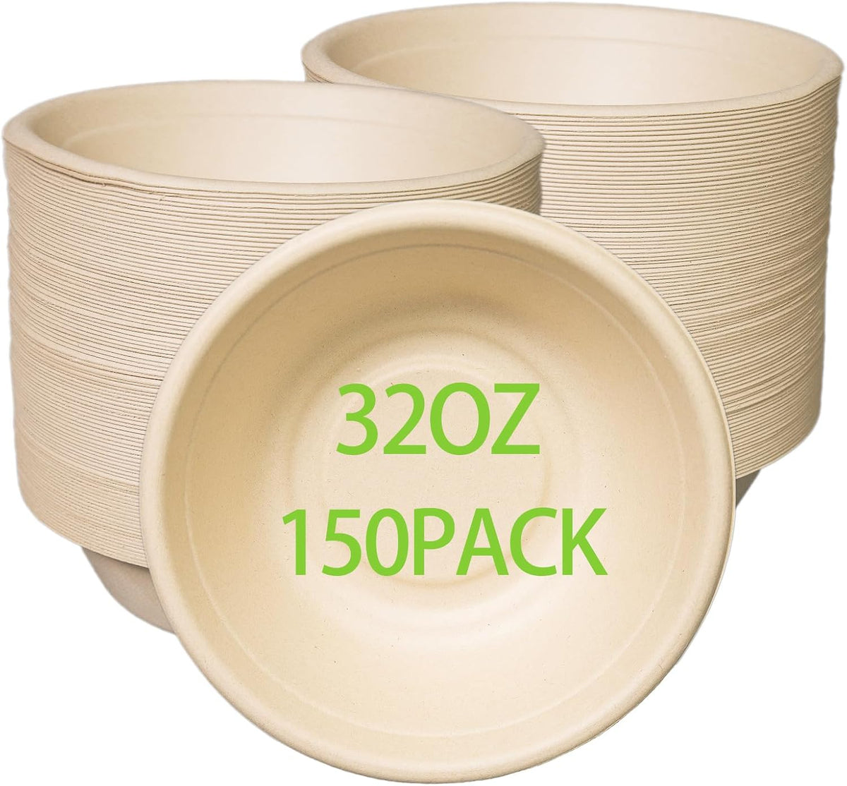 32oz Disposable Salad Bowls 150Pack, Big Paper Bowls, Large, Heavy-Duty, Eco-...