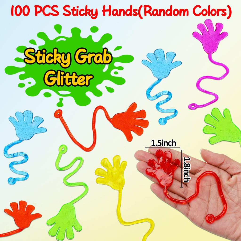 100PCS Sticky Hands Birthday Party Favors for Kids 4-8 8-12 Summer Goodie Bag Stuffers Classroom Treasure Box Toys Carnival Prizes Bulk Mini Treat Trinket Pinata Fillers Back to School Students Gifts