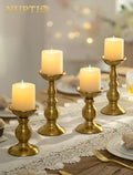 NUPTIO Gold Candle Holder for Table: Tall Brass Candleholder Decorative for Pillar Candles - Metal Vintage Stand for Christmas New Year Fireplace Table Centerpiece Set of 2 (S+L)