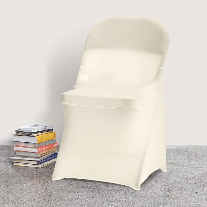 Peomeise Stretch Spandex Folding Chair Cover for Wedding Party Dining Banquet Event (Ivory,6pcs)