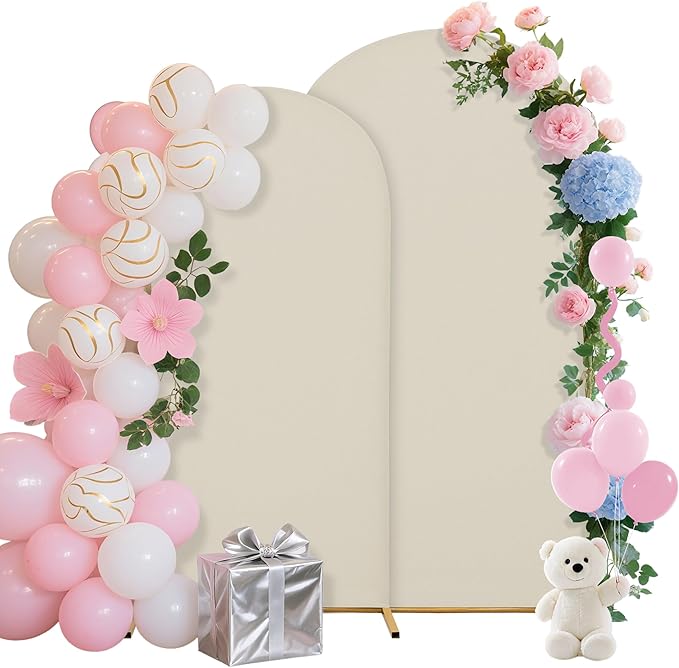 Wedding Arch Covers Arch Backdrop Cover Arch Stand Covers 7.2FT 6FT Set 2 Arch Cover Spandex Fabric Stretchy Backdrop for Wedding Birthday Party Decoration Baby Shower (Off-White)