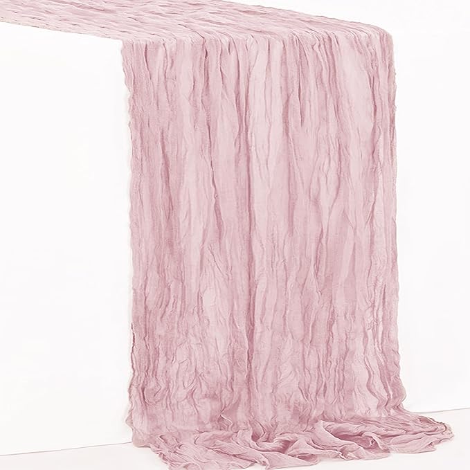 1 Pack Dusty Pink Cheesecloth Table Runner 35x120 Inch 10Ft Rustic Gauze Cheese Cloth Table Runner Sheer Cheesecloth Table Runners for Wedding Party Bridal Shower Decoration