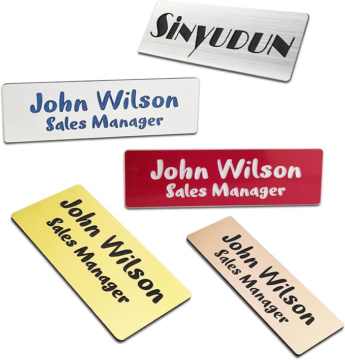 Custom Engraved Name Tag Badges for Business, Personalized Identification with Pin, Magnetic, Adhesive, or Blank Backing, 1"x3", Red/White Text