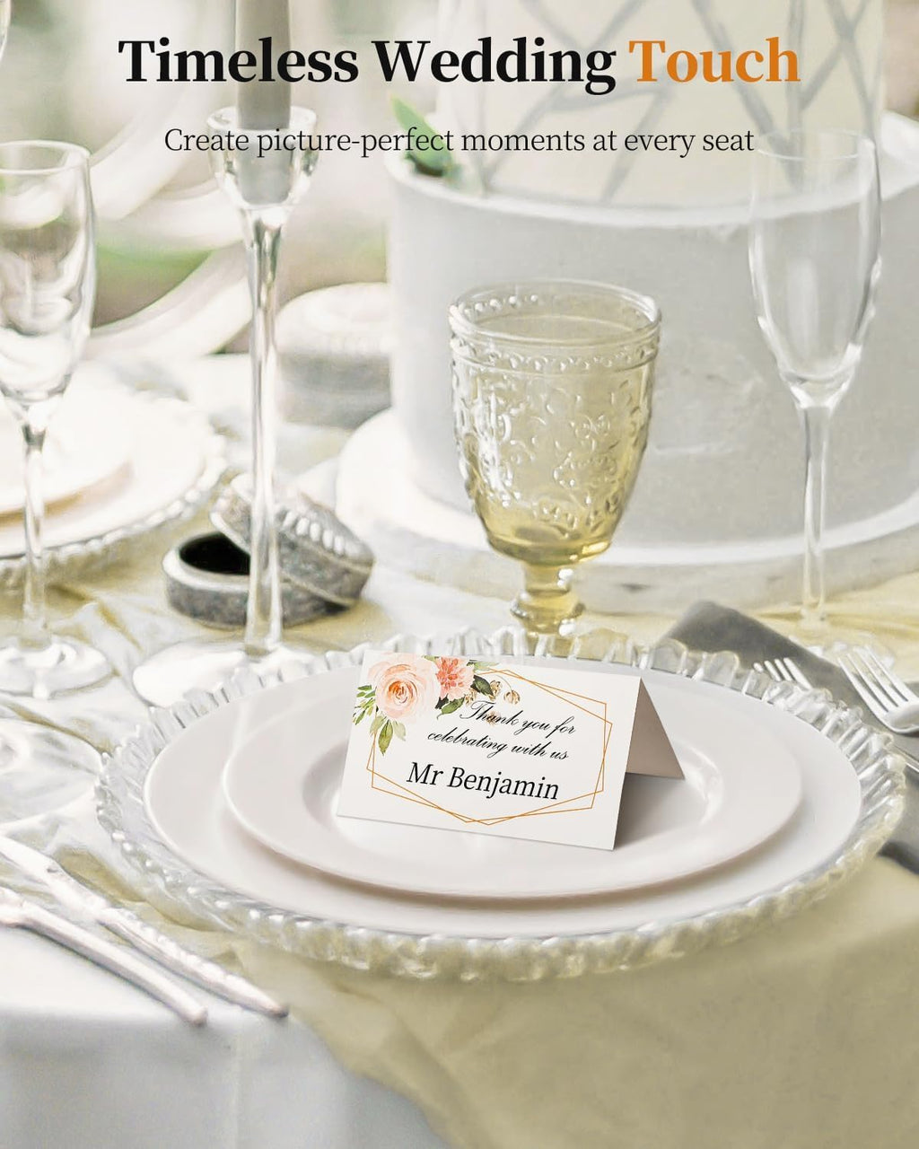 Uniclife 60 Pcs Floral Place Cards for Wedding Buffet Tables | 60 folded watercolor rose place cards create elegant seating labels and food tags for weddings, banquets and buffets.