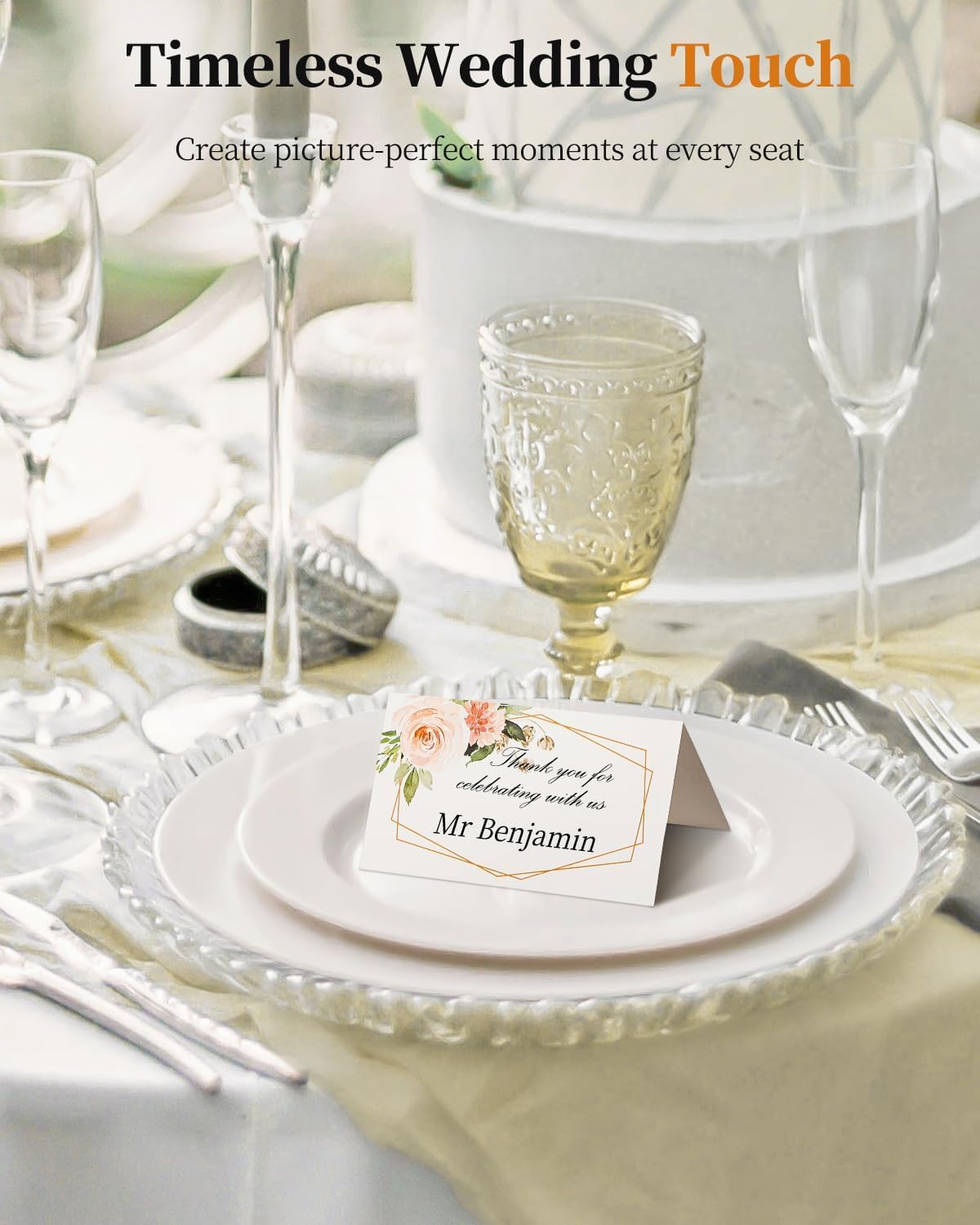 Uniclife 60 Pcs Floral Place Cards for Wedding Buffet Tables | 60 folded watercolor rose place cards create elegant seating labels and food tags for weddings, banquets and buffets.
