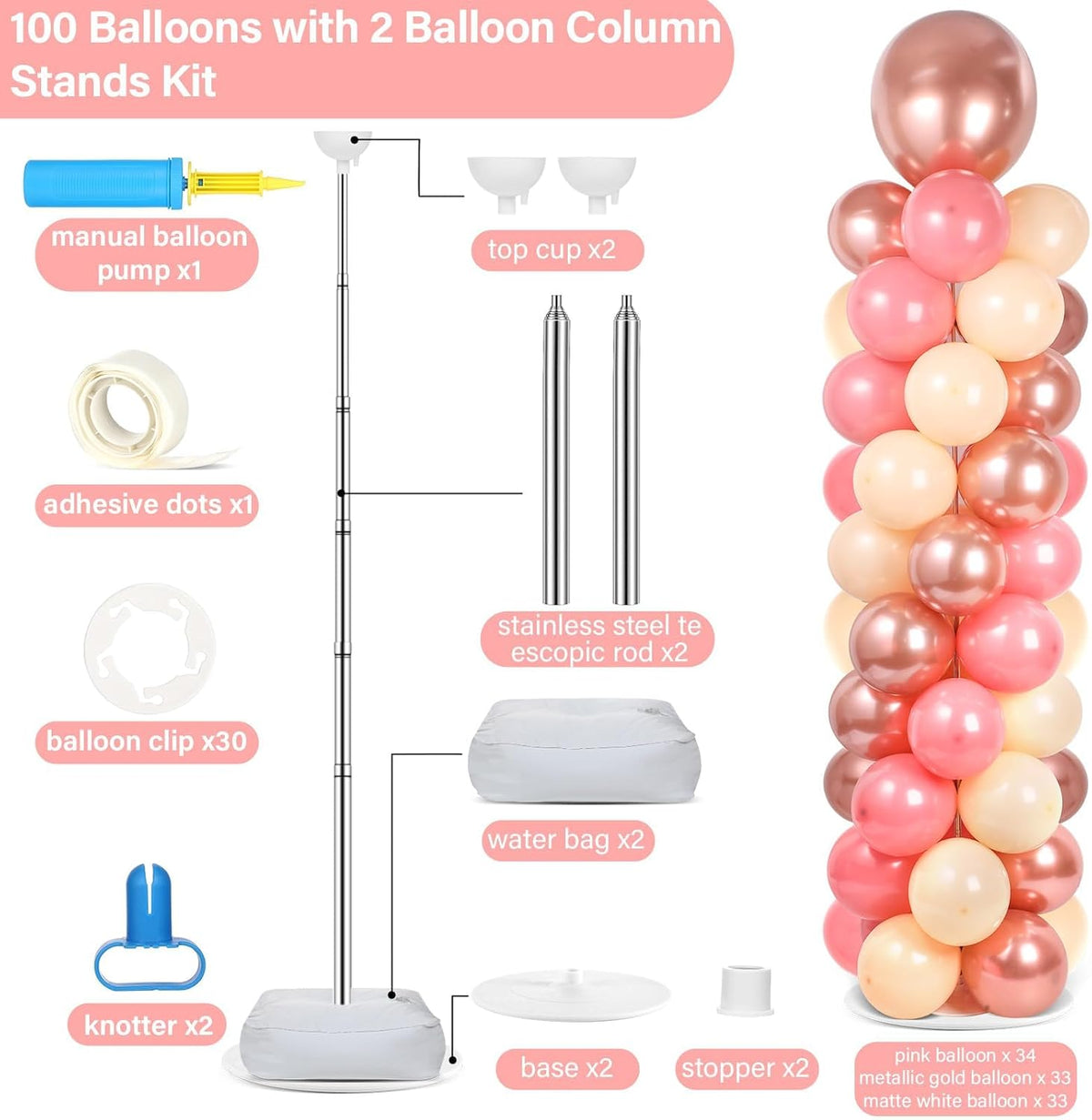 2 sets adjustable balloon column stand kit with shown in use