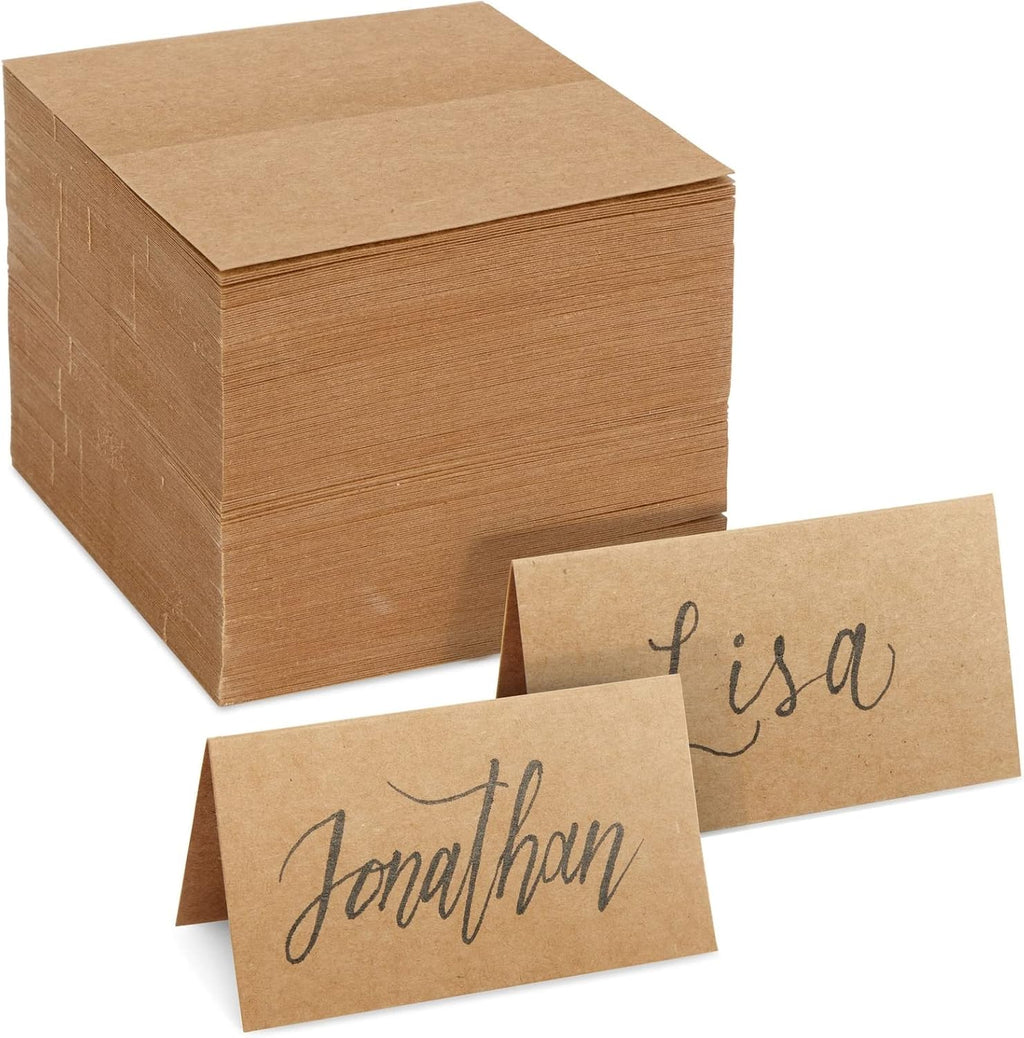 Juvale 200 Pack Kraft Paper Place Cards for Table Setting - Blank Name Cards for Wedding Reception, Baby Shower, Table Numbers (3.5 x 2 In, Brown) - Placecards